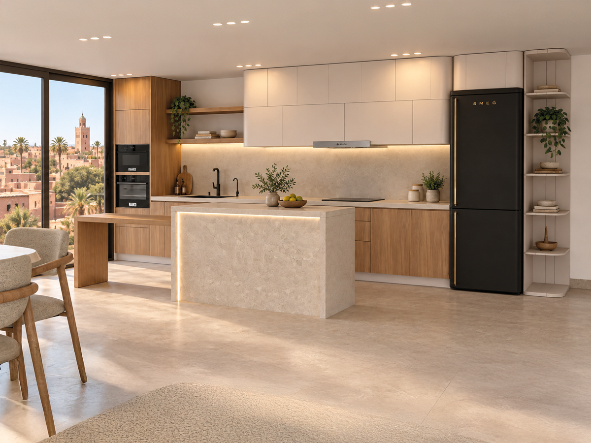 A contemporary kitchen blending elegance and conviviality.